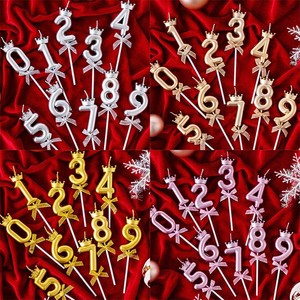Bougies de gâteau en forme de couronne et de nœud, numérotées de 0 à 9, en acrylique or et argent, décorations d'anniversaire pour enfants - Product Image 2
