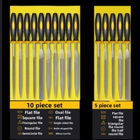 Kit de 10 petits limes en acier assorties, à manche plastique bicolore, à dents moyennes, de forme plate, pour finition, avec pochette suspendue