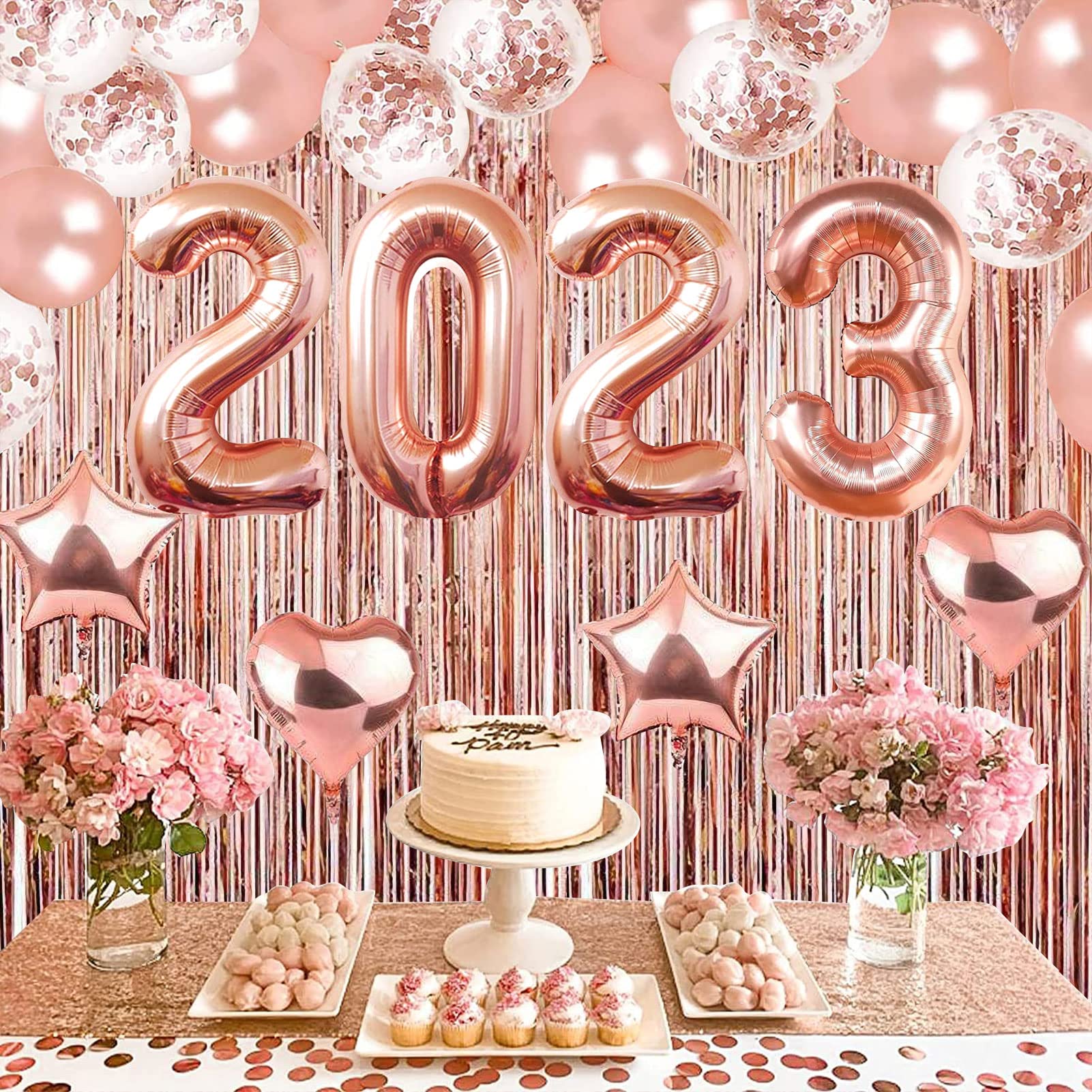 Новогодние товары для вечеринки 2023 розовые золотые белые розовые золотые фольгированные занавески звезды Mylar набор воздушных шаров комплект украшений на выпускной