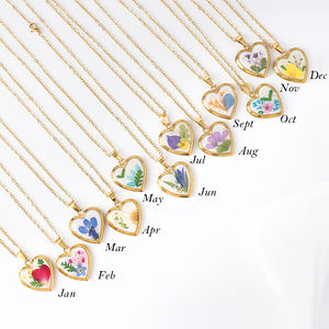 Mois Fleur Collier Coeur Floral Photo Médaillon <span class=keywords><strong>Naissance</strong></span> Fleur Collier Multiple <span class=keywords><strong>Couleur</strong></span> Fond Collier Cadeau <span class=keywords><strong>de</strong></span> Mariage pour Elle - Product Image 2