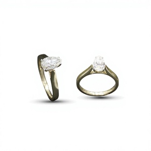 Bague de fiançailles de luxe pour femme en or jaune 14 carats avec diamant de laboratoire taille poire et diamant blanc couleur G, certifiée IGI, modèle DR27-1 - Product Image 1