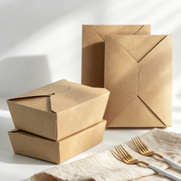 Boîte alimentaire personnalisée en gros, emballage écologique en papier kraft épaissi avec couvercle, revêtement 18PE, pour plats à emporter, jetable
