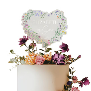 ท็อปเปอร์เค้กอะคริลิครูปหัวใจลายดอกไม้พิมพ์ UV โปร่งใส ขนาด 9 ซม. สำหรับตกแต่งเค้กวันเกิด - Product Image 5