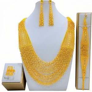 24K Gold Plated Dubai Wedding Jewelry <b>Set</b> Necklace Earrings Ring <b>Bracelet</b> Women's Ethnic Tassel Style Fashion Jewelry - Product Image 2