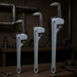 Juego de llaves ajustables para tubos de acero Db de 14, 18 y 24 pulgadas con acabado cromado, herramienta industrial de fontanería de un solo extremo - Product Image 2