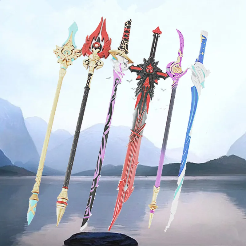 21 Stil 80-100CM Genshin Impact PU Bambus Holz Nebelschneider verstrickt Katana-Schwert Wolfs Grabstein Anime Spielzeug-Schwerter für Erwachsene