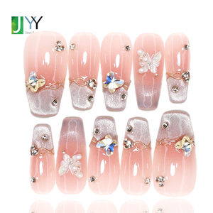 10 pz. Unghie Finte Press-on 3D Fatte a Mano con Strass Bling, Medie, All'ingrosso, Lusso, Farfalla, Gel, Unghie Finte Artigianali - Product Image 3