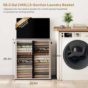 Cesto de Ropa Doble con 2 Bolsas Extraíbles, Contenedor de Ropa de 2 Secciones con Asas para Baño y Dormitorio - Product Image 3