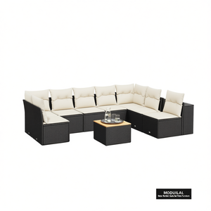 Conjunto de Sofás Modulares de Jardín en Poliratán Negro, Muebles de Patio para 7 Personas, Diseño Moderno - Product Image 1