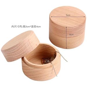 Caja redonda de madera para joyería, madera maciza de haya, redonda con tapa pequeña para pendientes, collares, caja de almacenamiento y embalaje - Product Image 2