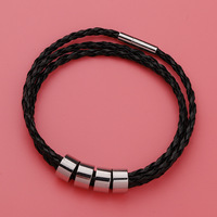 Bracelets en cuir tressés en acier inoxydable avec perles personnalisées pour le dropshipping de mode