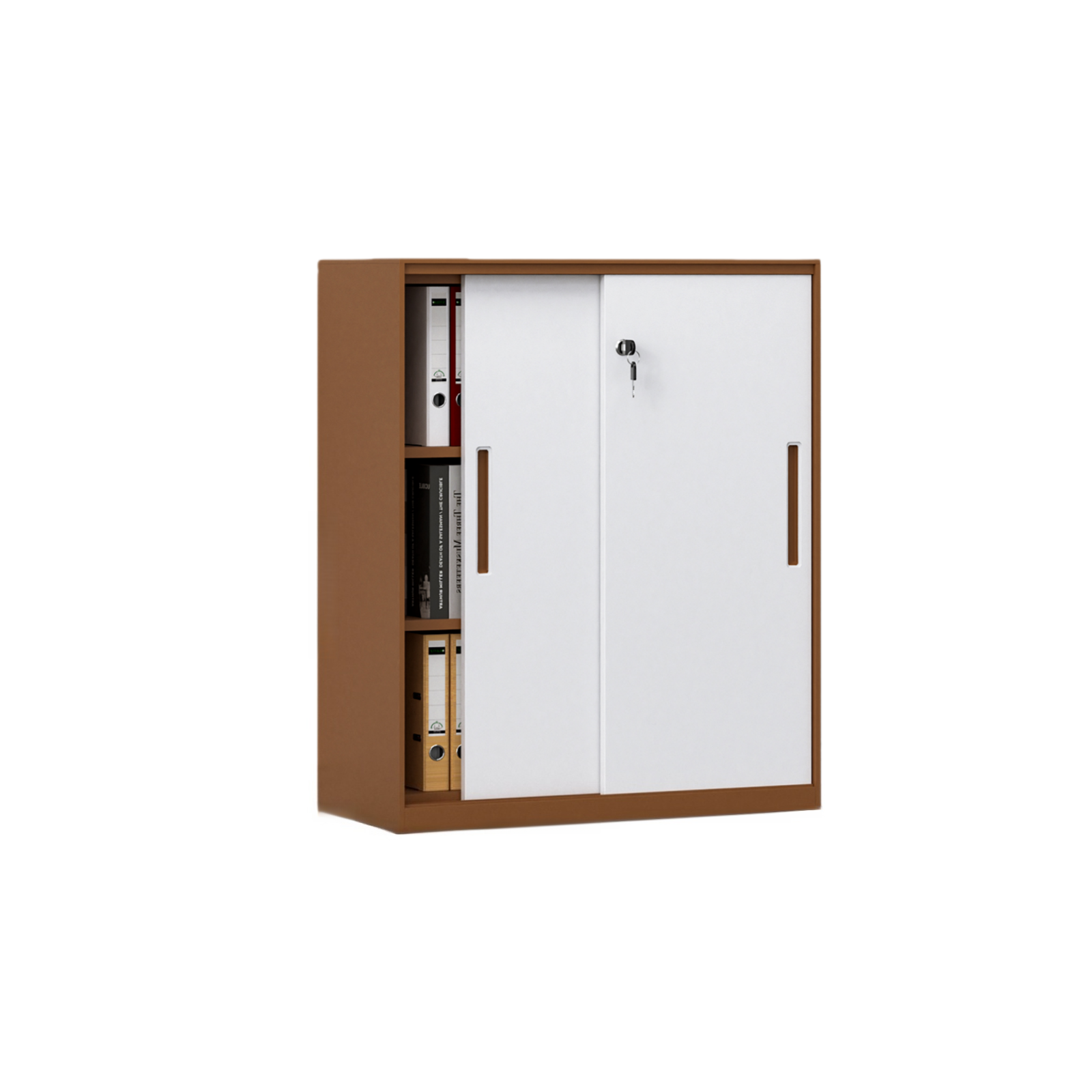 Color café y blanco.