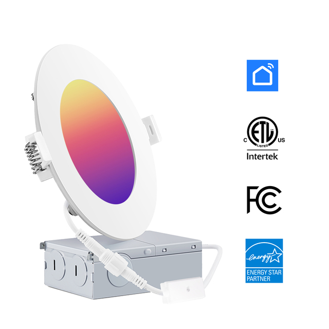 Modern 4 Inch LED Smart Slim Panel Light WIFI Control RGB 16 Million Color Changeable Energy Star Certified Recessed Downlight