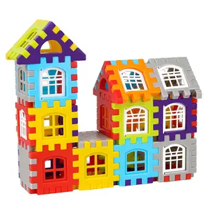 Children's colorful houses large particle blocks plastic building blocks castles and kindergarten puzzle toys wholesale