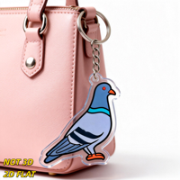 Porte-clés en acrylique en forme de pigeon, motif oiseau bleu avec anneau métallique, accessoire léger et original