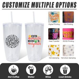 Op Maat Gemaakte Plastic Dubbele Wand 24Oz Acryl Sneeuwbol Tuimelaar Met Stro En Plug - Product Image 5