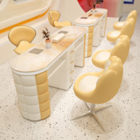 Table de manucure de luxe économique avec plateau en marbre, personnalisable en couleur, pour salon de beauté, mobilier de haute qualité
