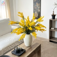 Ranting Bunga Mimosa Buatan Berumbai, Semprotan Akasia Kuning Realistis dengan Daun Pakis untuk Dekorasi Vas Rumah dan Pernikahan