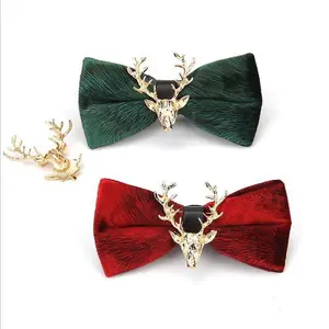 New Golden Velvet Christmas Elk Head Bow Tie Men Necktie for Business Wedding Party Gift Skinny Cravats Luxurious Bowtie