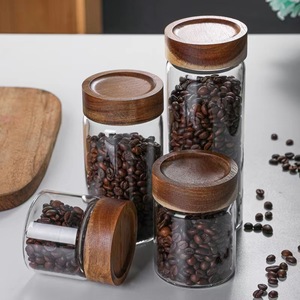 Pot de stockage en verre en bois d'acacia Bouteille scellée en verre de qualité alimentaire pour la cuisine pour les <span class=keywords><strong>feuilles</strong></span> de thé séchées Mandarine Peler le stockage des aliments - Product Image 6