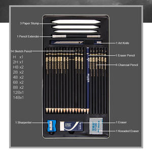 Set da <span class=keywords><strong>Disegno</strong></span> in Scatola di Latta, 29 Pezzi, Kit per Schizzi <span class=keywords><strong>con</strong></span> Matite in Grafite, Matite a <span class=keywords><strong>Carboncino</strong></span>, Sfumini - Product Image 2