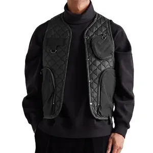 Winter Pockets Quilted Cotton Nylon Utility Vest For Men Custom Streetwear Down Waistcoat Cargo Gilet Vest