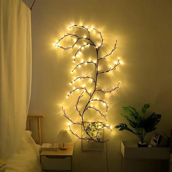 Kunstmatige Diy Led Wilg Vine Lights Warm Wit 144l 7,5ft Planten Boomtakken Licht Voor Muren Slaapkamer Kerst Decor