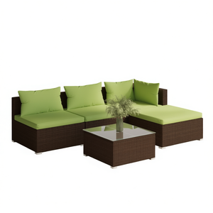 Conjunto de Muebles de Jardín de Ratán Marrón, 4 Plazas, Muebles de Exterior Contemporáneos, Resistentes a la Intemperie, Conjunto de Sofás para Patio - Product Image 1
