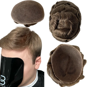 Prótesis de cabello masculino brasileño <span class=keywords><strong>Tiet</strong></span> de mano transparente 10*8 Topper de encaje completo Tupé Mans Ondulado Marrón #17 - Product Image 1