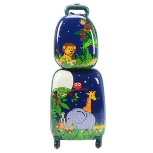 Conjunto de bagagem infantil de 12 polegadas, 2 peças, mochila de viagem e mala rígida de 16 polegadas, com rodas retrátil, alça com 4 rodízios, para meninos e meninas