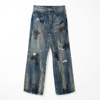 Jean en coton biologique pour homme, coupe droite ample, tricoté, avec rivets, effet délavé, déchiré, délavé à la vent, effet vieilli et déchirures, marque Claw Mark Lightning