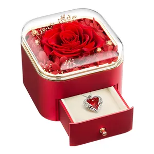 Caja de joyería de rosas preservadas Rojas eternas reales acrílicas de lujo rojo transparente al por mayor con cajones, venta al por mayor de 2017