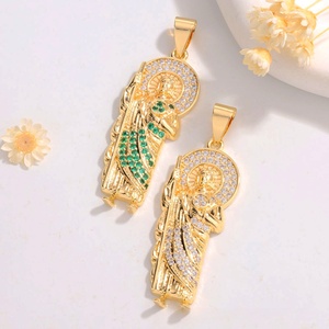 Collier pendentif <span class=keywords><strong>Saint</strong></span> Lazare - Plaqué or Micro pavé CZ/Cristal vert Charmes religieux pour hommes femmes Bijoux catholiques Cadeaux - Product Image 2