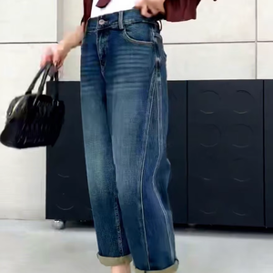 <span class=keywords><strong>Jean</strong></span> Boyfriend Décontracté Grande <span class=keywords><strong>Taille</strong></span> pour <span class=keywords><strong>Femme</strong></span> – Écologique, Respirant, Extensible, <span class=keywords><strong>Taille</strong></span> Haute, Boutonné, Couleur Unie, Longueur Cheville – Offre Spéciale - Product Image 1