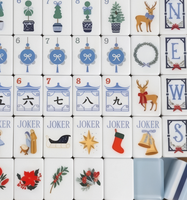 Coffret de Mahjong en Acrylique de Noël 160 Pièces avec Tuiles Renne et Ornements, Jeu de Mahjong Américain Durable avec Design Gravé