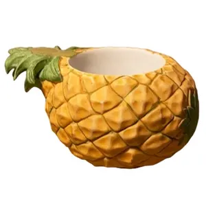 Custom Geelgroene Kleur Keramische Vat Tropisch Fruit Kaarsstand Schotel Vintage Party Mini Gedetailleerde Ananas Kaarshouder