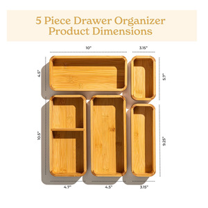 Bamboo <b>Drawer</b> Organizer 5 Piece Set 10x4.5x3.15 Inch Office <b>Storage</b> <b>Box</b> Desktop Organizer - Product Image 1