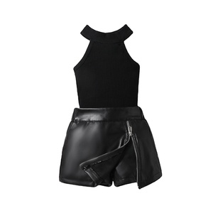 2024 Verão Meninas Moda Terno Logotipo Personalizado Infantil Vestuário Set Colete Top e Saia com Padrão Sólido Ordem Mínima 2pcs - Product Image 5