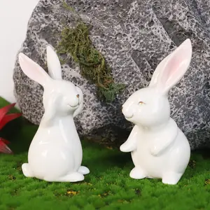 Vente en gros de statue lapin de Pâques en céramique personnalisé mignon lapin blanc en céramique pour la décoration de la maison