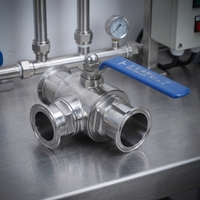 Vanne à boisseau sphérique sanitaire manuelle en acier inoxydable 3 voies, type Tri-Clamp, raccord à sertir, port T/L pour produits laitiers, brasserie, eau