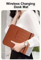 Sac pour ordinateur portable avec logo personnalisé, chargeur sans fil 4-en-1 pour téléphone et écouteurs, support de charge rapide 15W, tapis de souris, étui en cuir PU, OEM