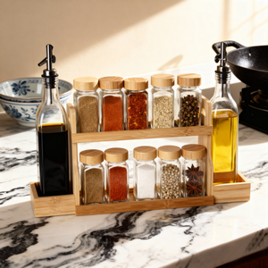 Estante para Condimentos de Bambú y Madera de Varias Capas con Soporte, Juego de Frascos de Vidrio para Almacenamiento de Alimentos, Estante para Especias de Cocina para Escritorio - Product Image 2