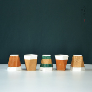 Handmade Bamboo Woven Porcelain <b>Tea</b> <b>Set</b> With Lid Cylinder Shape For Kung Fu <b>Tea</b> Ceremony Chongqing Origin - Product Image 2