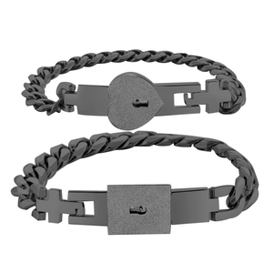 Saint Valentin Bijoux Étanche Concentrique Eachother Verrouillage Interlock et Clé Paire Coeur En Acier Inoxydable Couple Bracelet Bracelet - Product Image 3