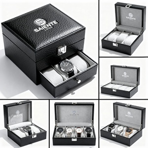 Nhà Sản Xuất Đồng Hồ Trang Sức Trường Hợp Phụ Nữ Người Đàn Ông Đen PU Leather Hộp Đồng Hồ Với Nhung Gối - Product Image 6