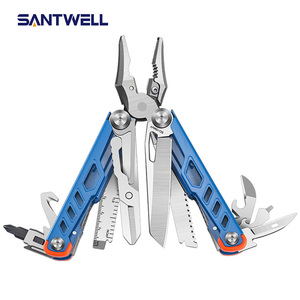 <b>Multi</b> Function Folding Plier <b>Tool</b> With Knife Screwdriver Bottle Opener Metric Measurement Blue Handle - Product Image 1