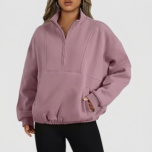 <b>Women</b> Winter Streetwear Casual Quarter-Zip Knitted Front Logo Pullover Sweatshirt Long Sleeve Breathable High Quality - Product Image 1