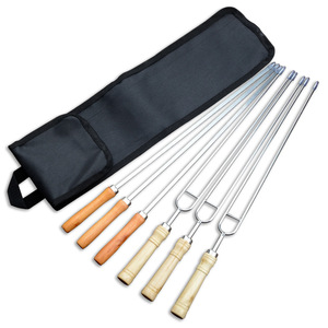 Ensemble <span class=keywords><strong>de</strong></span> <span class=keywords><strong>6</strong></span> brochettes à mouton en acier inoxydable 430 avec fourchettes et sacs en tissu - Product Image 5