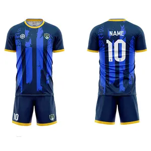 Factory Outlet New Design Sublimation Printing Logo Football Training Jersey Quick Dry Slim Fit Blue Fashion Men's Soccer Jersey