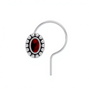 Boucle de nez ovale vintage en argent sterling 925 avec grenat serti clos, faite à la main, élégante, en pierre précieuse, cadeau pour femmes et jeunes filles, style indien - Product Image 1